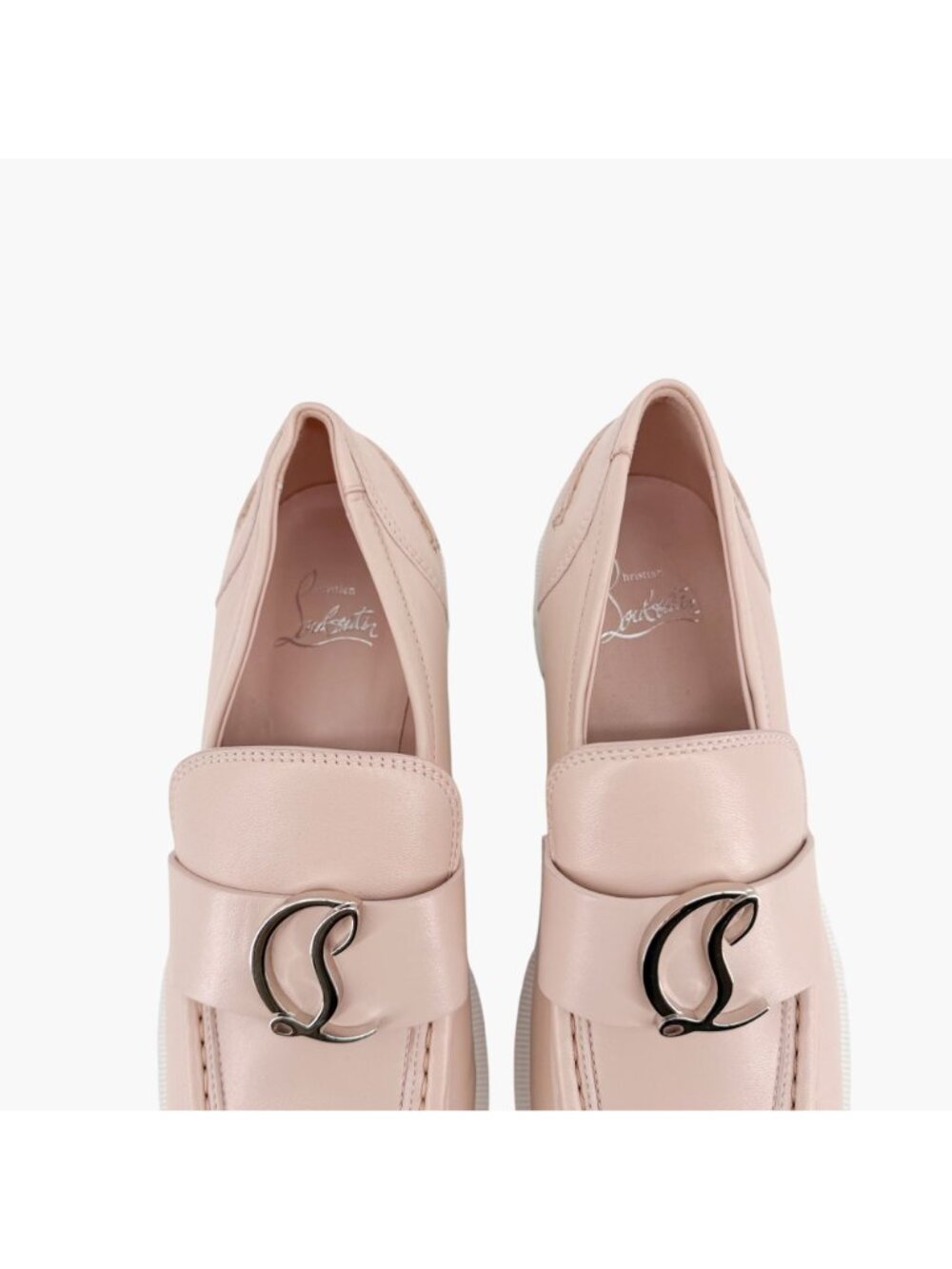 Christian Louboutin CL Moc Lug Leather Loafers Nude Beige Size 37 US 7 Women's - Picture 4 of 15